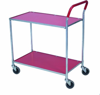 Rullebord med r�de hylder i limet laminat